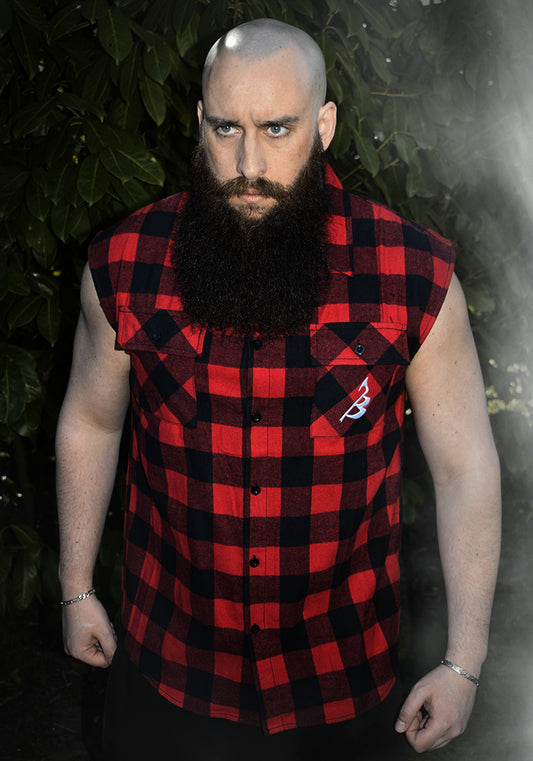 Chemise Sans Manches à Carreaux Noire & Rouge Recto-Verso BARBEBARIAN ÉDITION RUNES