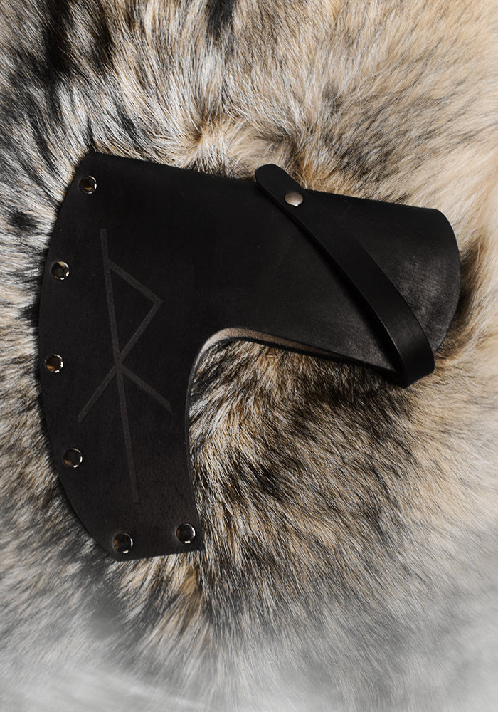 Hache Viking BARBEBARIAN - BLACK FUTHARK + Étui Noir en Cuir BIND RUNE BARBEBARIAN