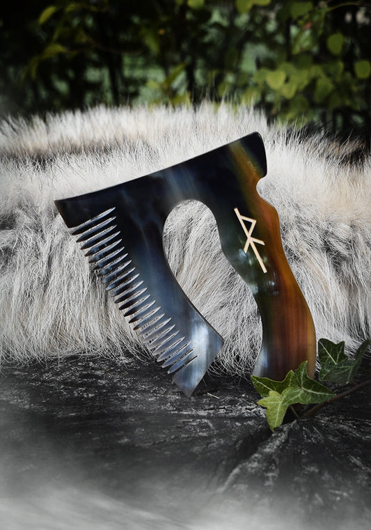 Peigne à Barbe en Corne Hache Viking BIND RUNE BARBEBARIAN