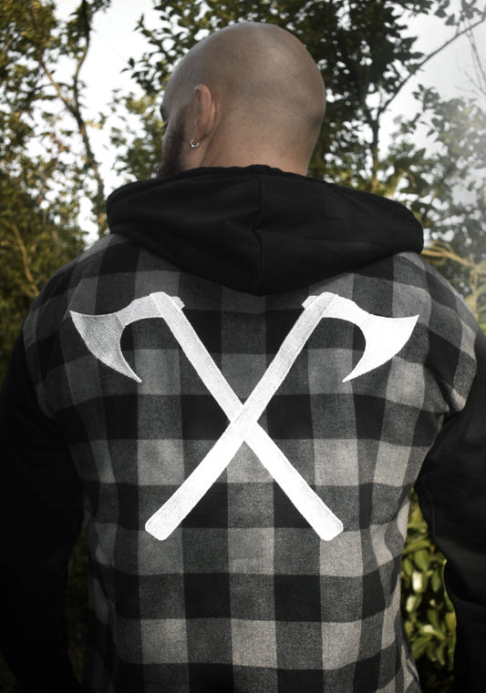 Chemise à Capuche à Carreaux Homme Noire & Gris Recto-Verso BARBEBARIAN ÉDITION BERSERKER