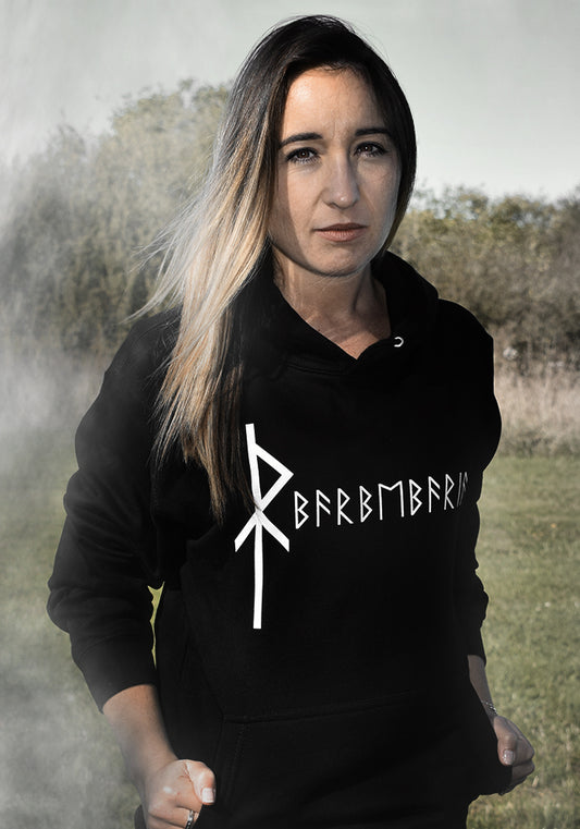 Sweat à Capuche Femme Noir Recto-Verso BARBEBARIAN ÉDITION BIND RUNE